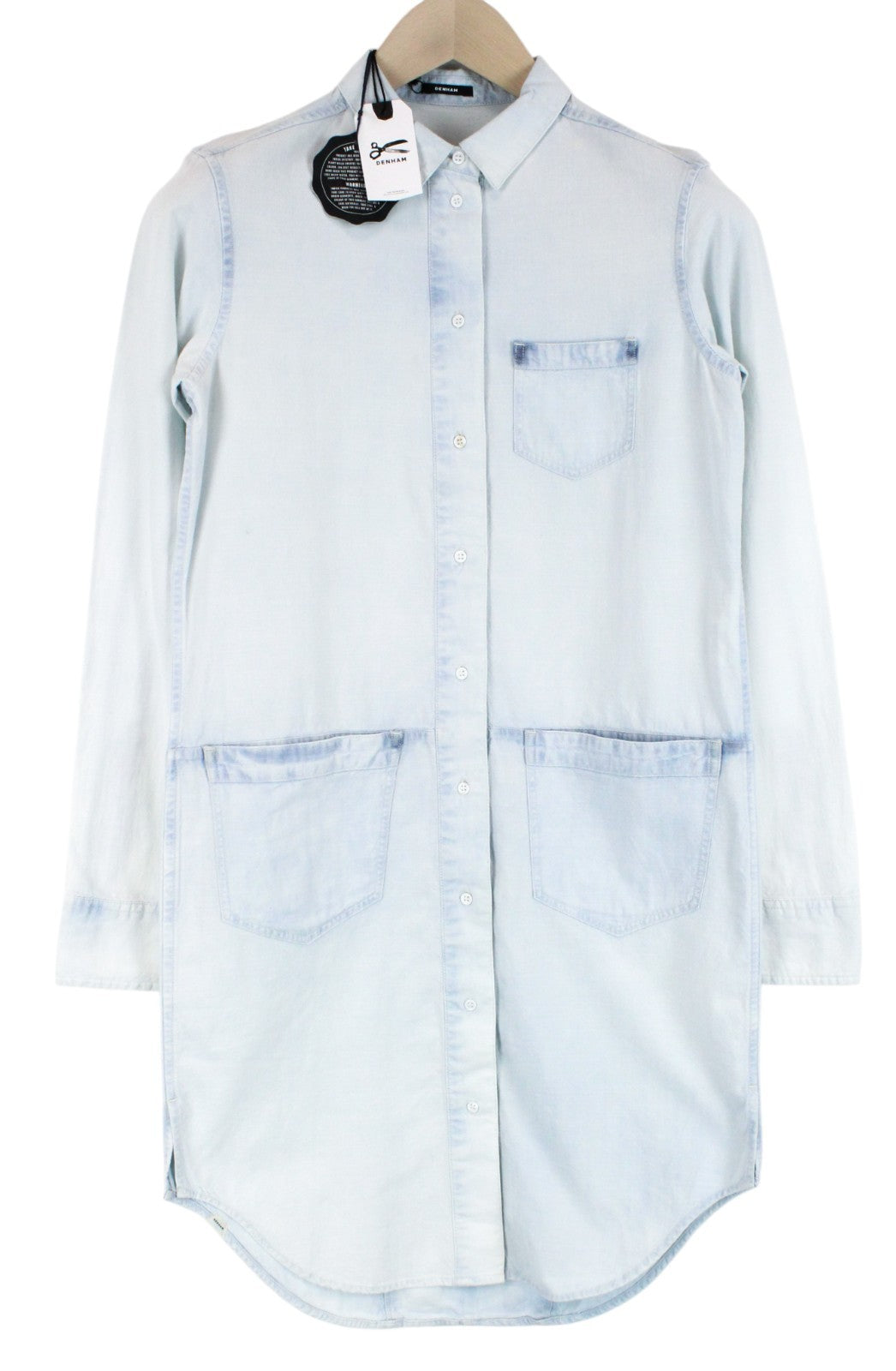 DENHAM Stories Women Dress XS Blue Pure Cotton Shirtdress Long Sleeved Washed