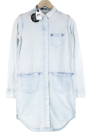 DENHAM Stories Women Dress XS Blue Pure Cotton Shirtdress Long Sleeved Washed