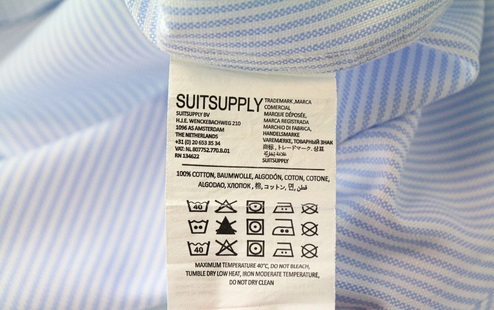 SUITSUPPLY Men's Formal Shirt 41L/16L Extra Slim Blue Cotton Stripe Twill