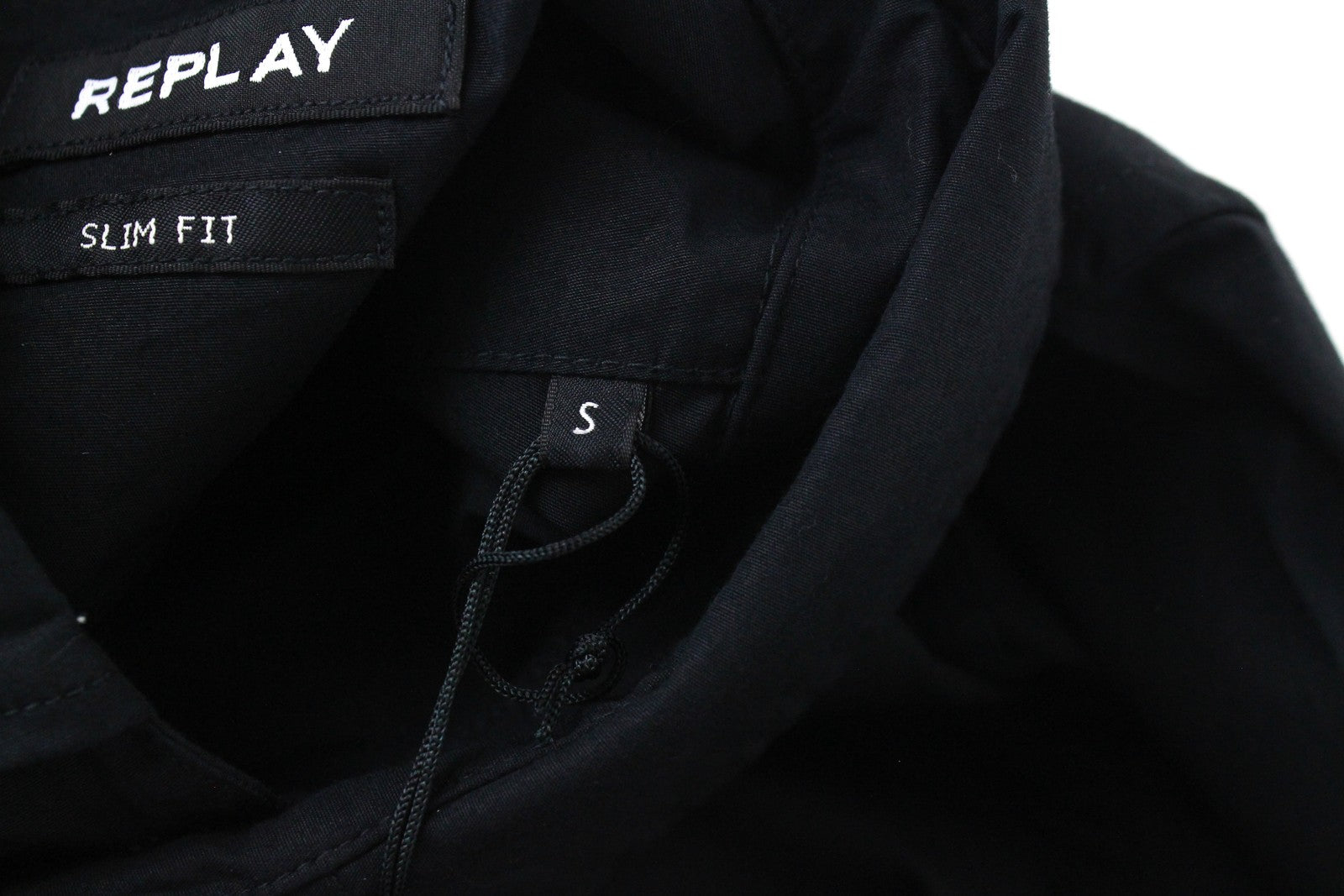 REPLAY Men Shirt S Black Slim Fit Cotton Stretch Long Sleeved Collared Button-Up