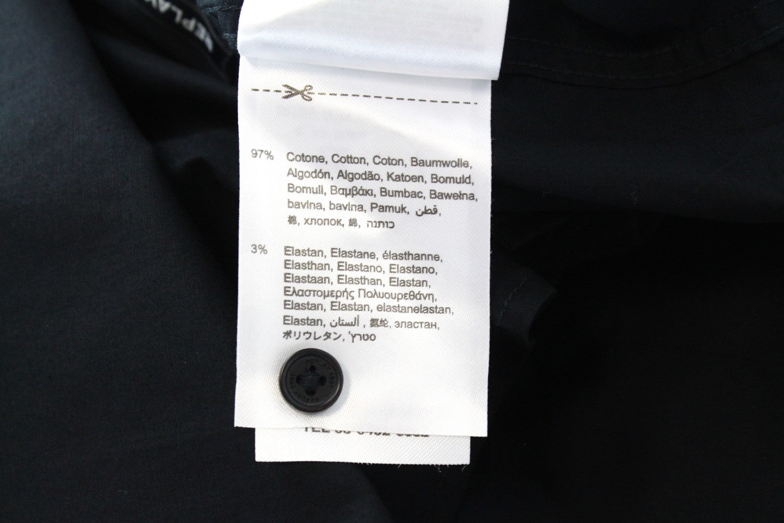 REPLAY Men Shirt S Black Slim Fit Cotton Stretch Long Sleeved Collared Button-Up