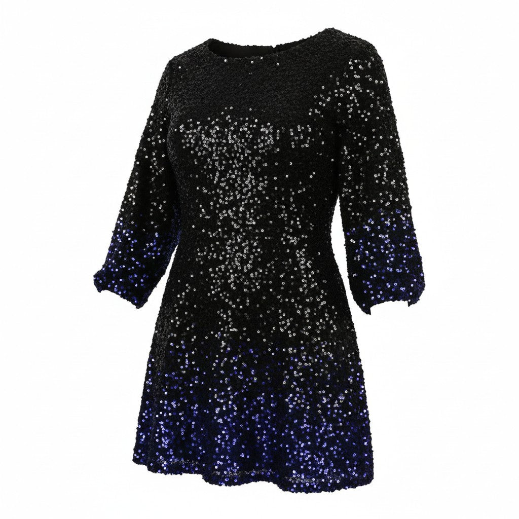 DESIGUAL Saturno Women Dress S Black Shiny Glitter Sequins A-Line Mini