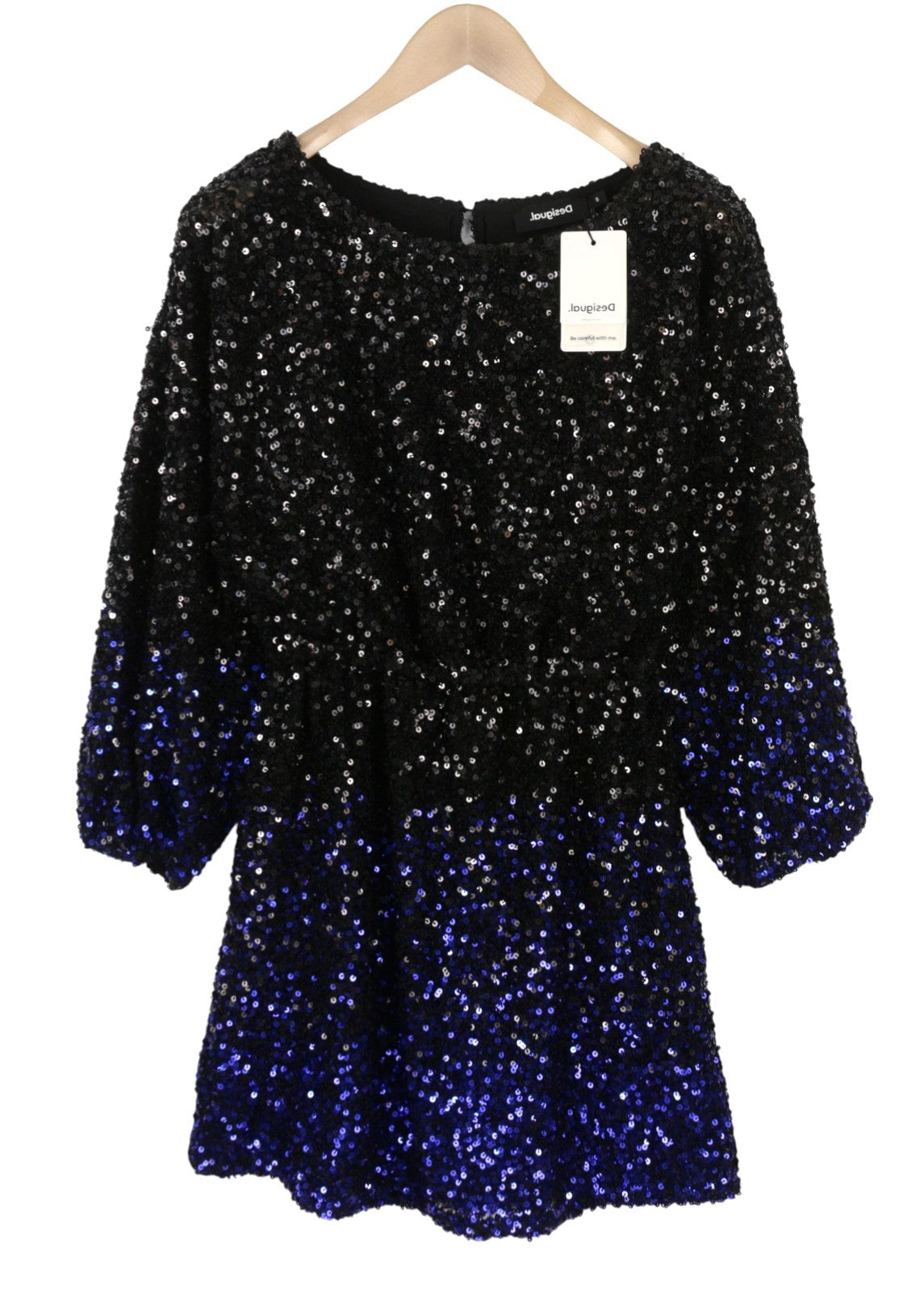 DESIGUAL Saturno Women Dress S Black Shiny Glitter Sequins A-Line Mini
