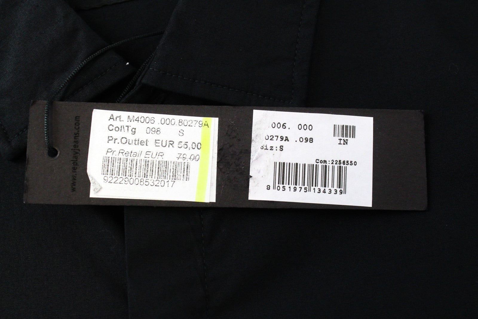 REPLAY Men Shirt S Black Slim Fit Cotton Stretch Long Sleeve Collared Button-Up