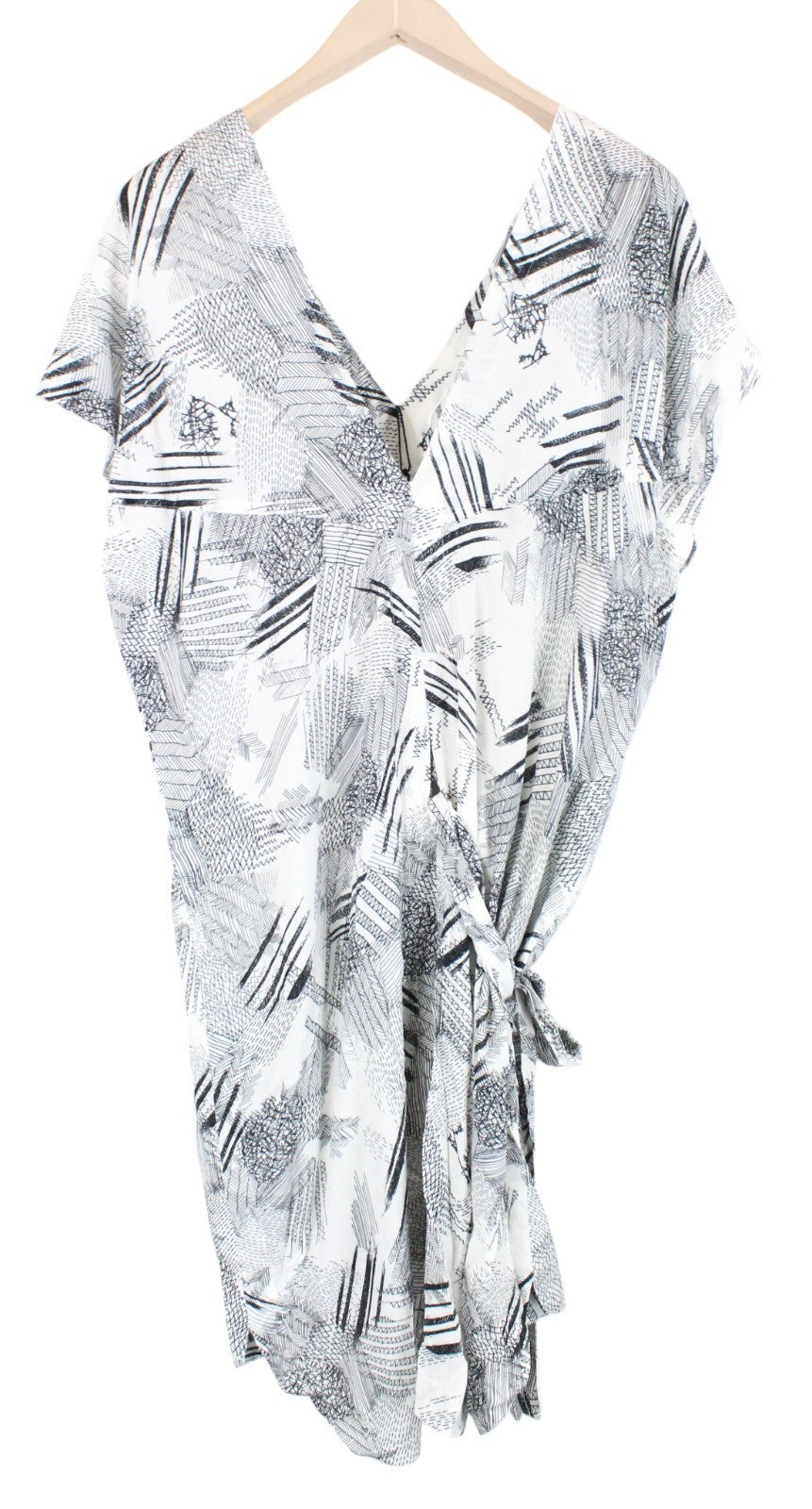 DENHAM Women Dress L White Patterned Layered 2in1 Summer Lightweight Belted