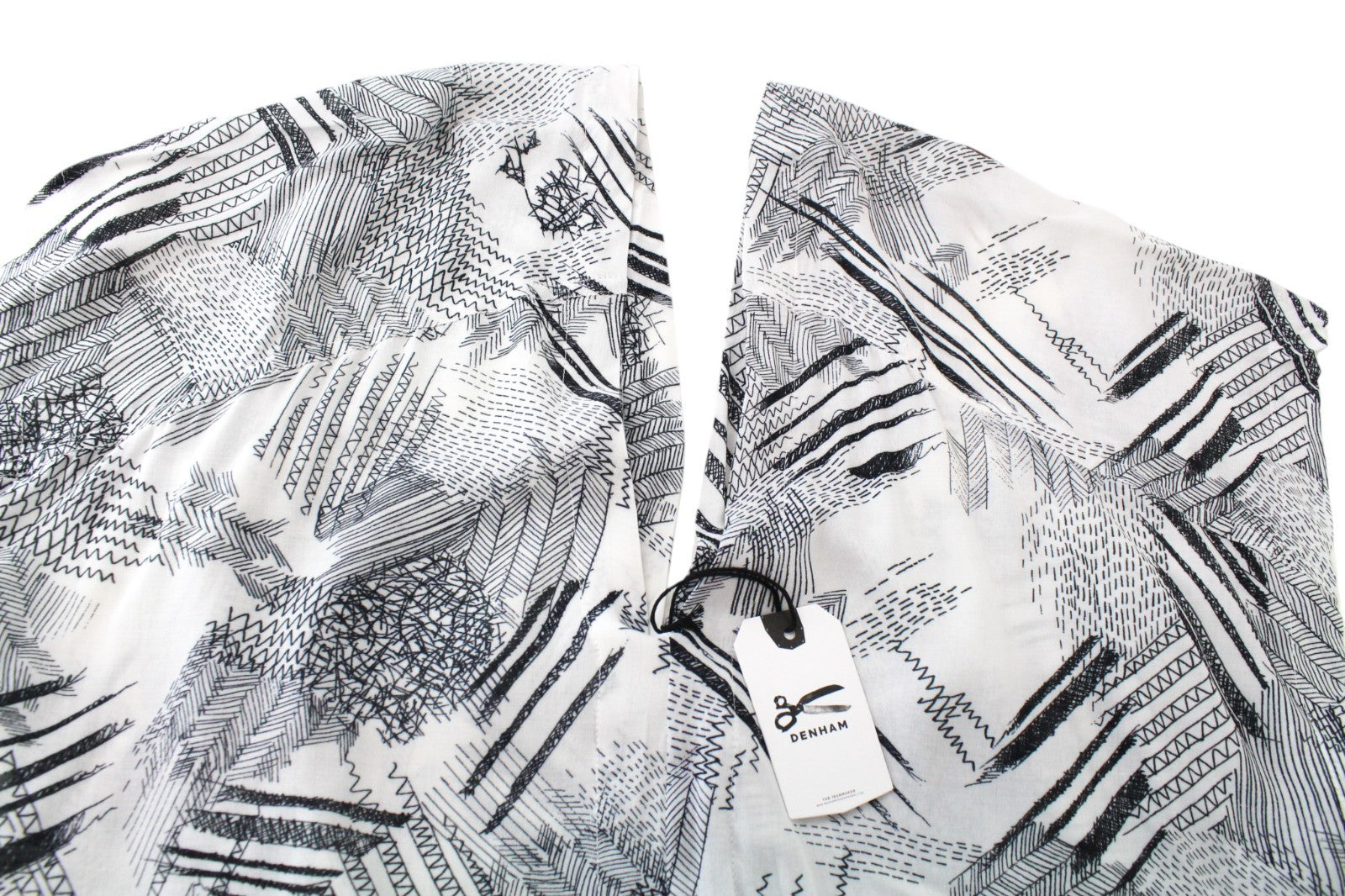 DENHAM Women Dress L White Patterned Layered 2in1 Summer Lightweight Belted