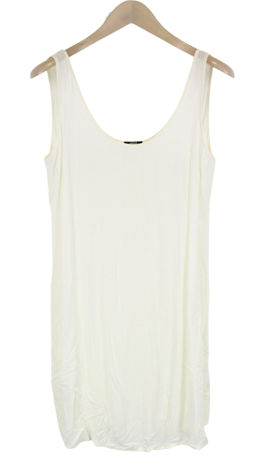 DENHAM Women Dress L White Patterned Layered 2in1 Summer Lightweight Belted