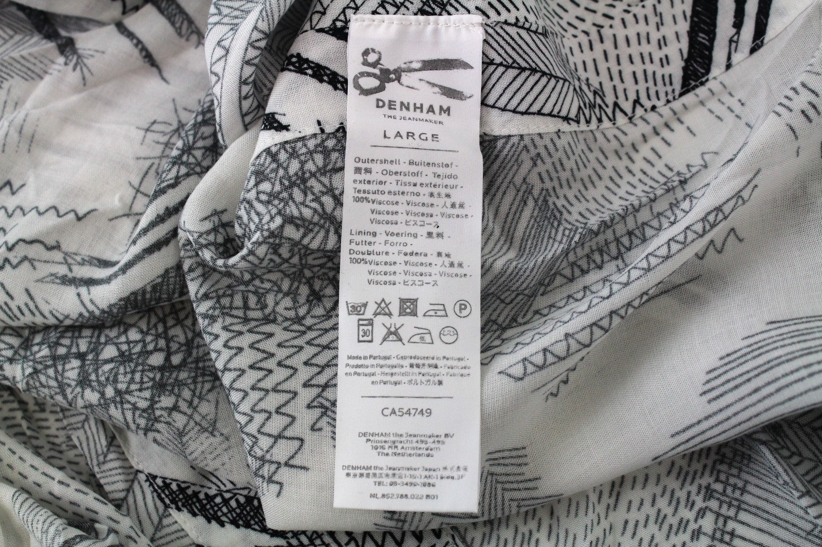 DENHAM Women Dress L White Patterned Layered 2in1 Summer Lightweight Belted