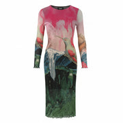 DESIGUAL Skyline Women Dress XL Colourful Wide Cut-Out Back Tulle Midi