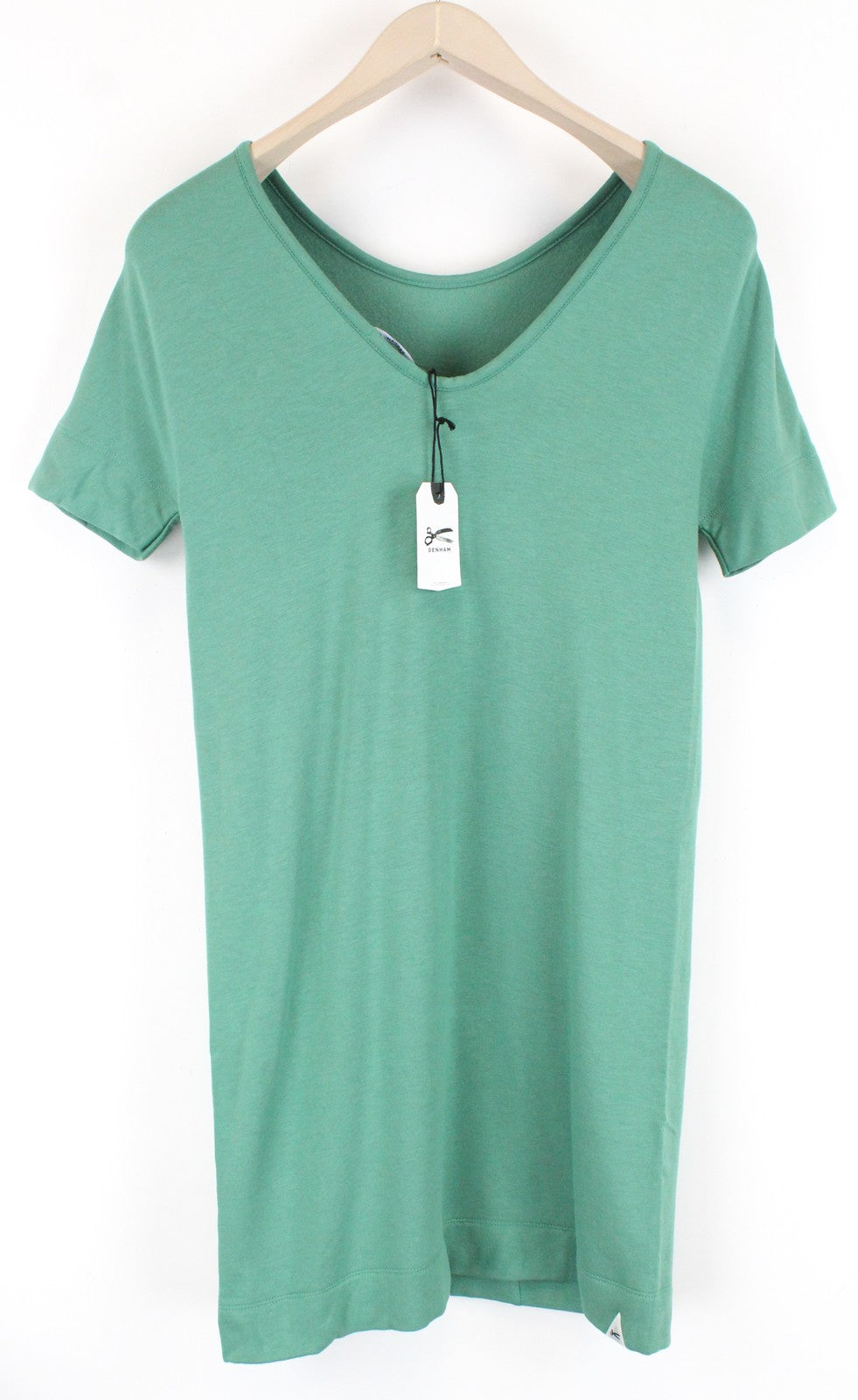 DENHAM Compass Women Dress 2XS Green Stretch Short Sleeved Round Neck Summer