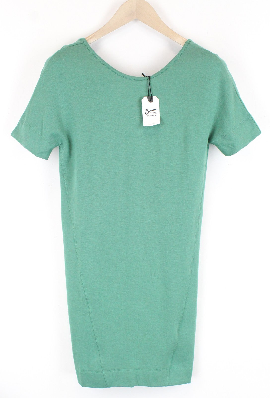 DENHAM Compass Women Dress 2XS Green Stretch Short Sleeved Round Neck Summer