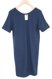 DENHAM Compass Women Dress XS Navy Stretch Short Sleeved Round Neck Summer Mini