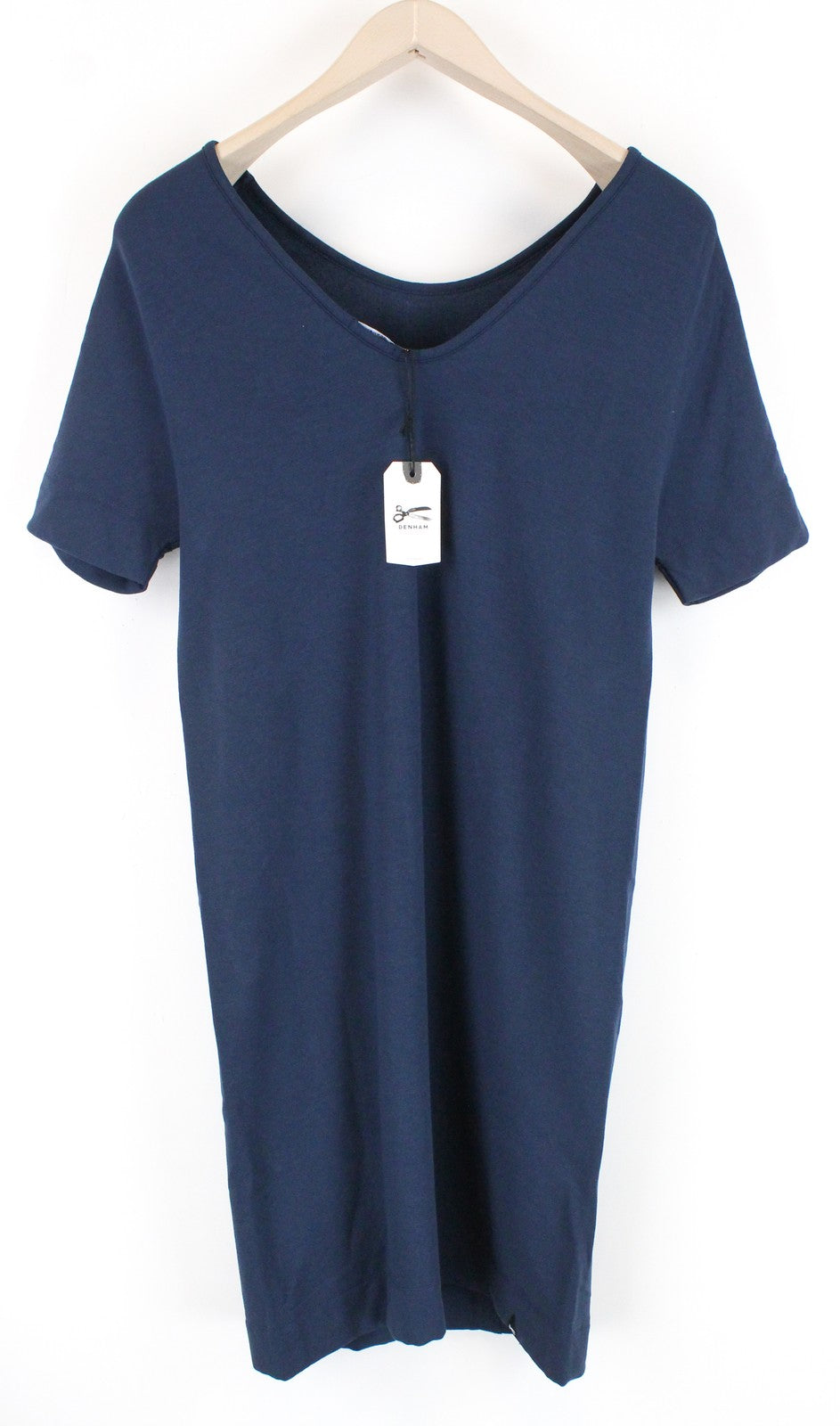 DENHAM Compass Women Dress XS Navy Stretch Short Sleeved Round Neck Summer Mini