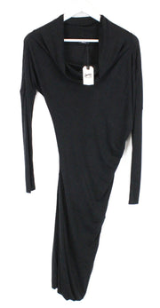 DENHAM Spiral Women Dress S Black Asymmetrical Long Sleeved Ribbed Stretch