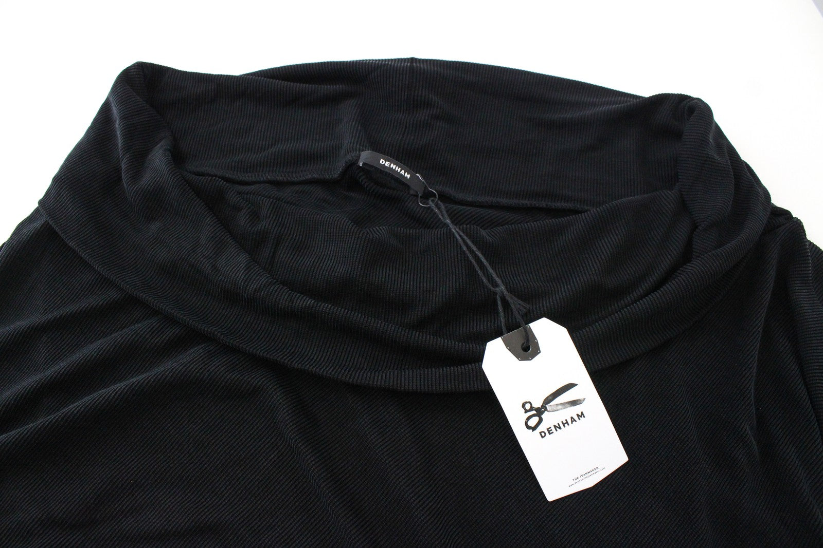 DENHAM Spiral Women Dress S Black Asymmetrical Long Sleeved Ribbed Stretch