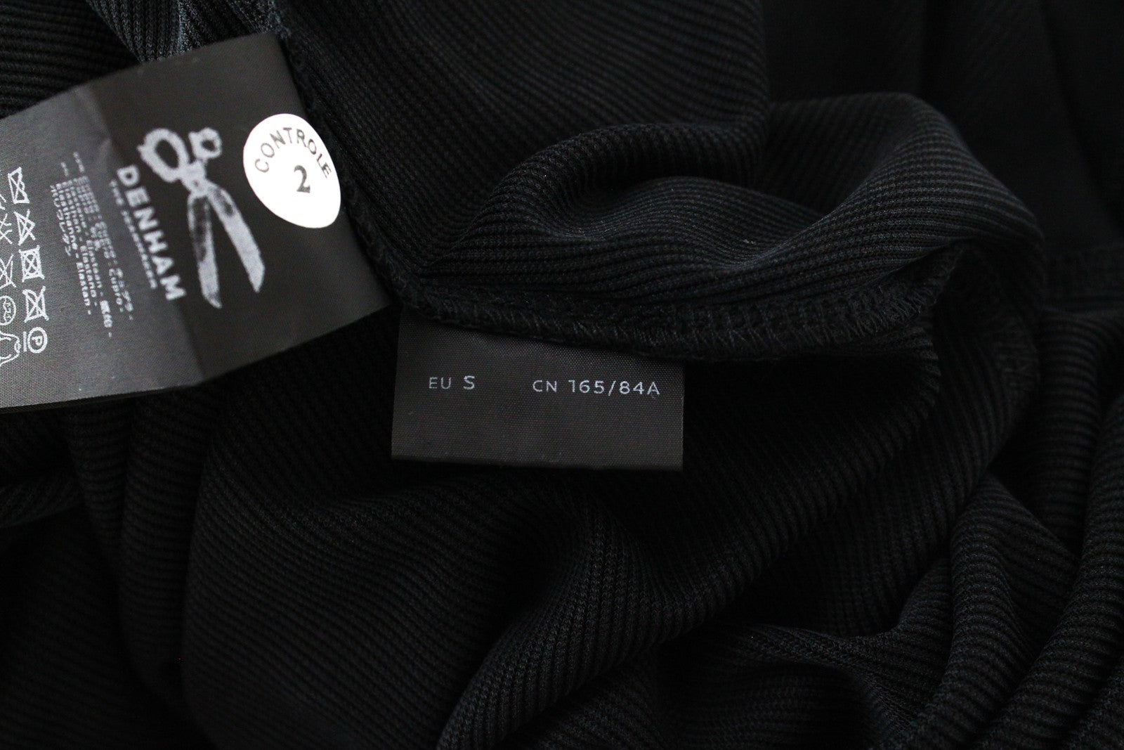 DENHAM Spiral Women Dress S Black Asymmetrical Long Sleeved Ribbed Stretch