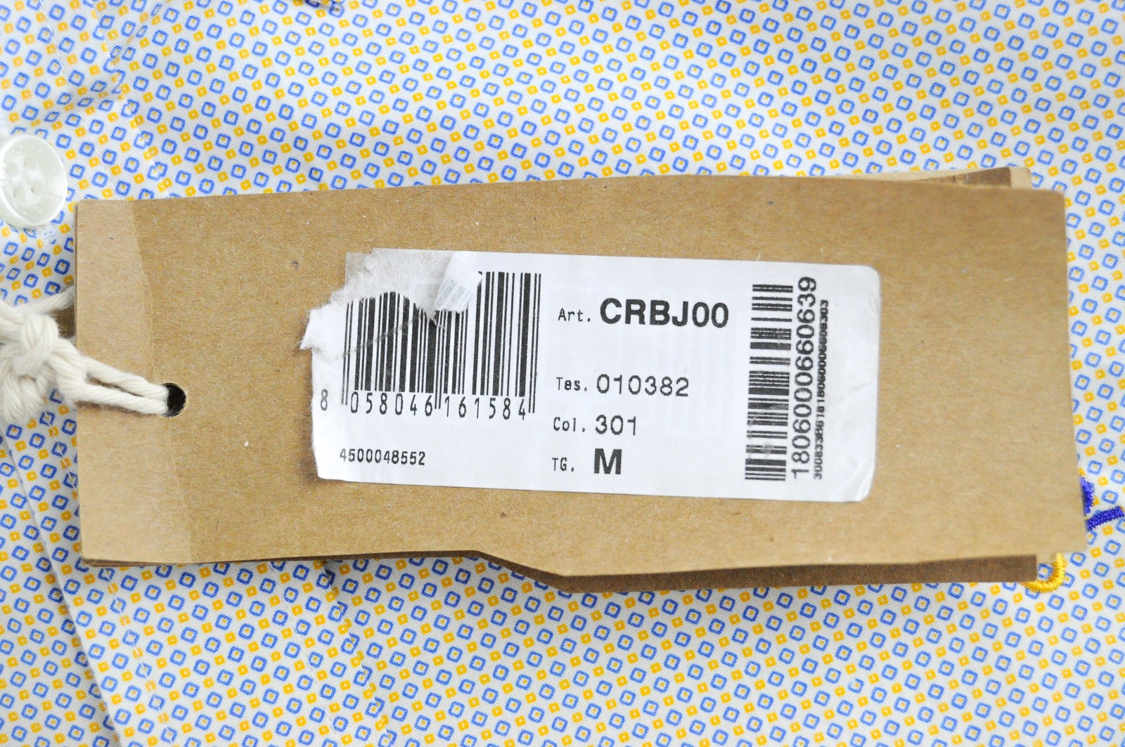 HARMONT & BLAINE Men Shirt M White Blue Yellow Pattern Pure Cotton Long Sleeve