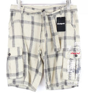 DESIGUAL Marc Men Shorts 28 Casual Zip-Fly Brown Linen Cotton Multi Pocket Cargo