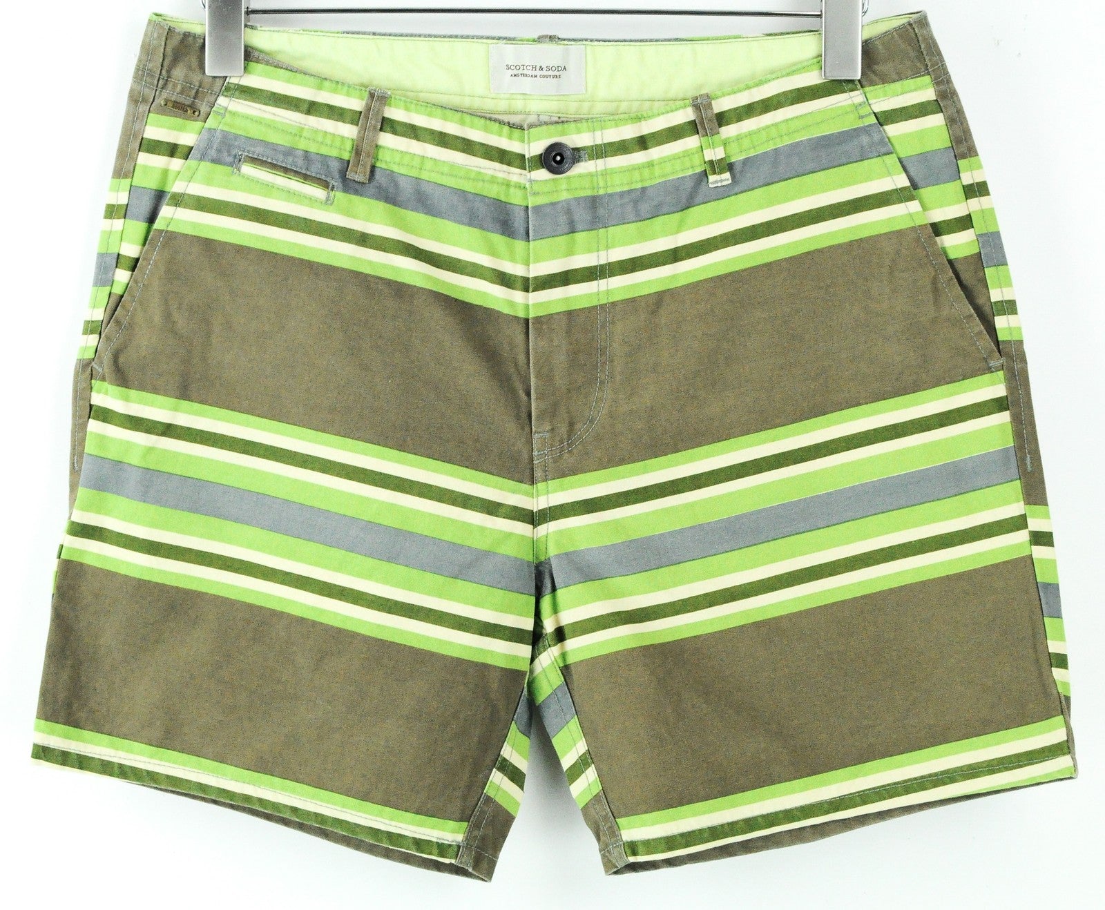 SCOTCH & SODA Ams Couture Men Shorts W30 Green Pure Cotton Striped Summer