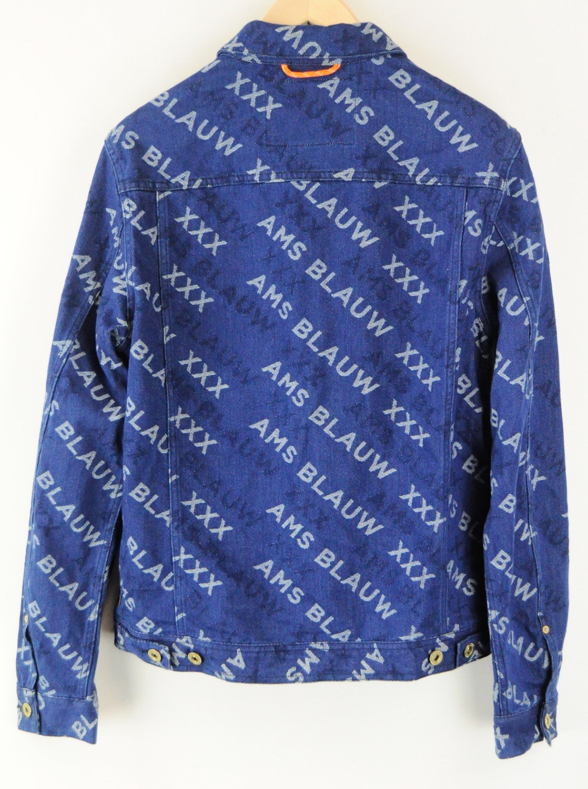 SCOTCH & SODA Ams Blauw Men Jacket ~L Blue Long Sleeved Logo Patterned Denim