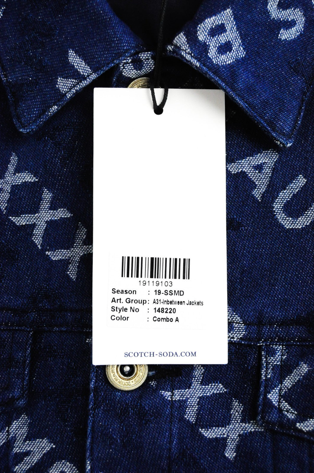 SCOTCH & SODA Ams Blauw Men Jacket ~L Blue Long Sleeved Logo Patterned Denim