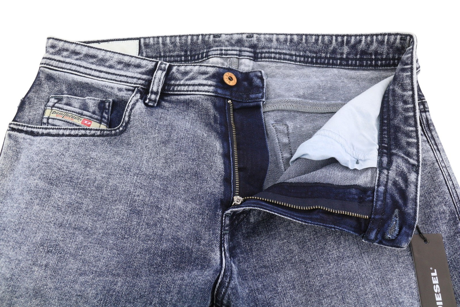 DIESEL Mharky 083AY Men Jeans W34 Blue Faded Slim Fit Zip Fly Denim