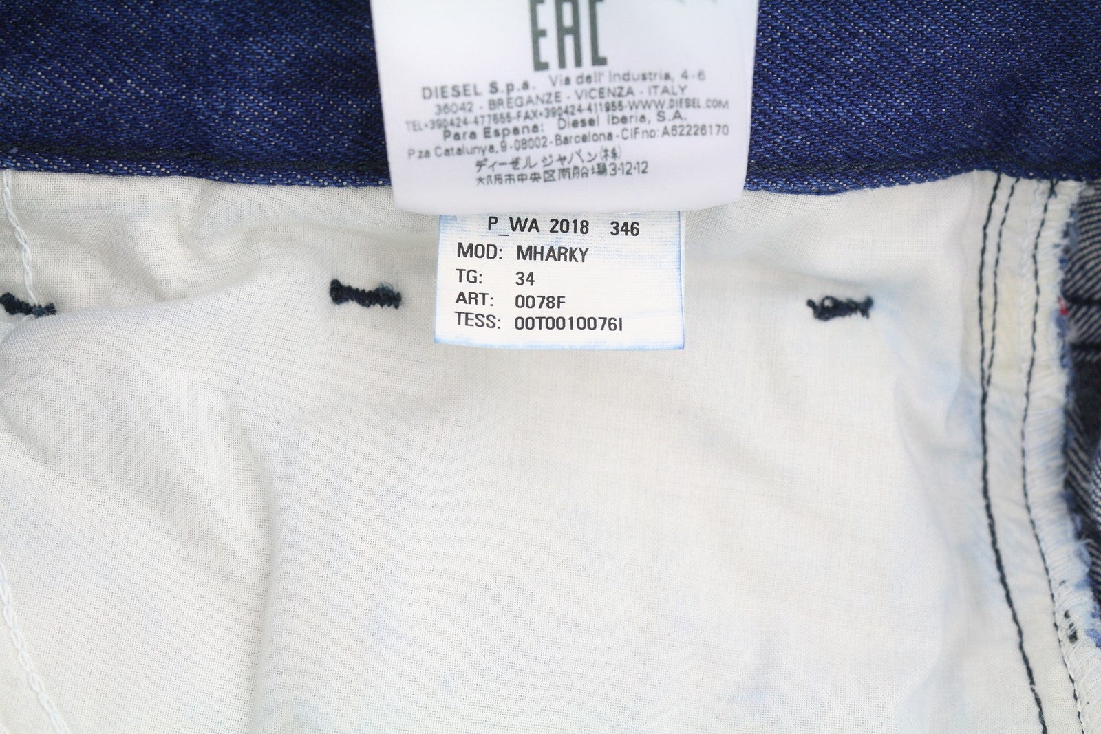 DIESEL Mharky 0078F Men Jeans W34 Dark Blue Tapered Fit Button Fly Denim