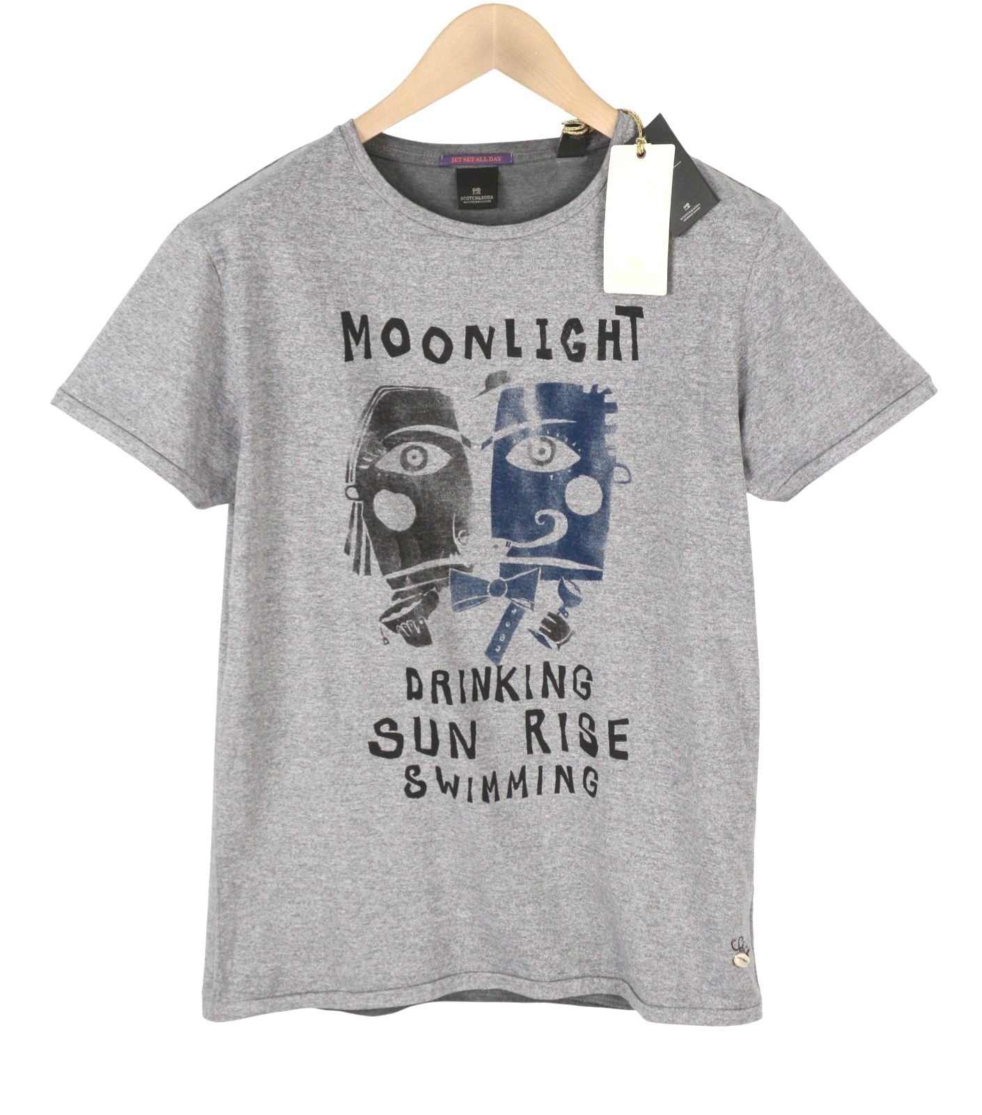 SCOTCH & SODA Men T-Shirt S Grey Garment Dye Melange Crew Neck Short Sleeve