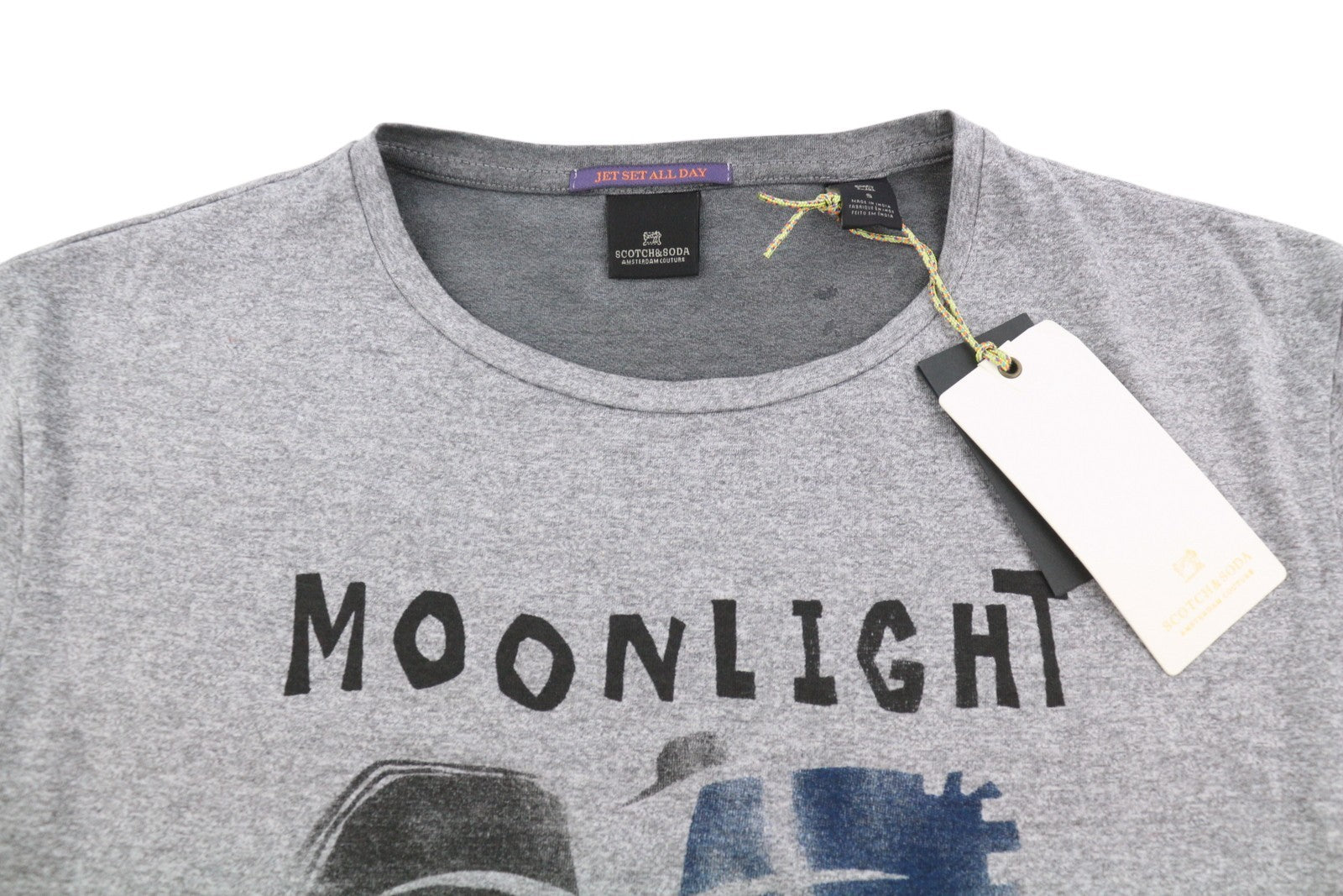 SCOTCH & SODA Men T-Shirt S Grey Garment Dye Melange Crew Neck Short Sleeve