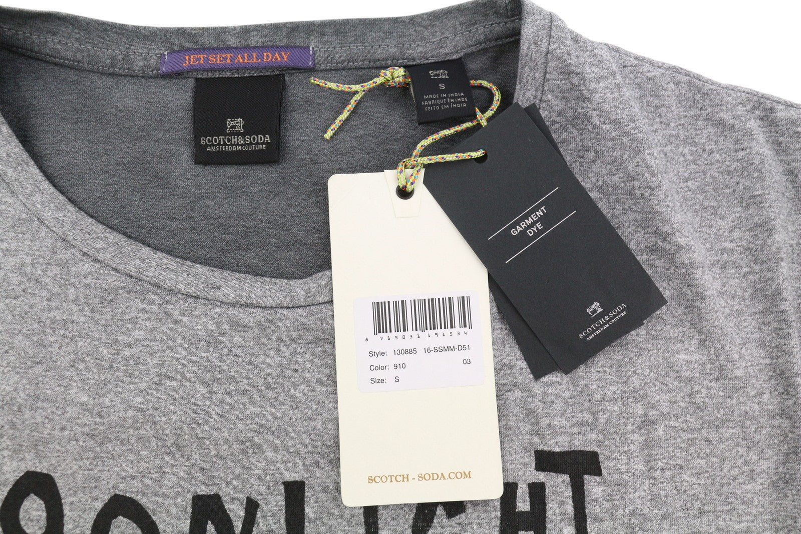 SCOTCH & SODA Men T-Shirt S Grey Garment Dye Melange Crew Neck Short Sleeve