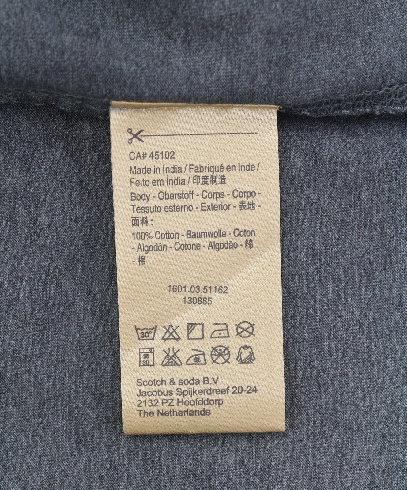 SCOTCH & SODA Men T-Shirt S Grey Garment Dye Melange Crew Neck Short Sleeve