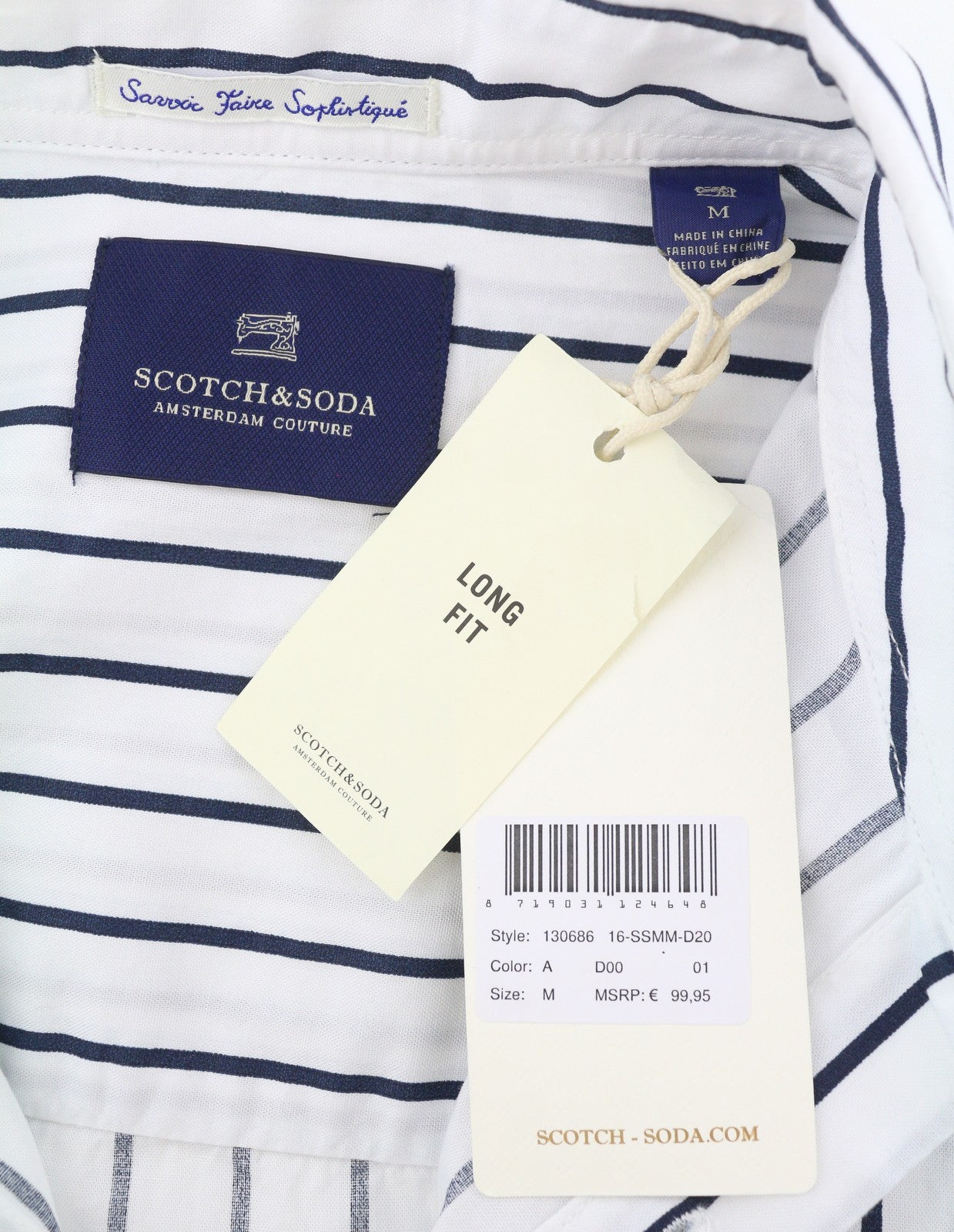 SCOTCH & SODA Men Shirt M Long Fit Oversizer Striped Button-Up Cotton White