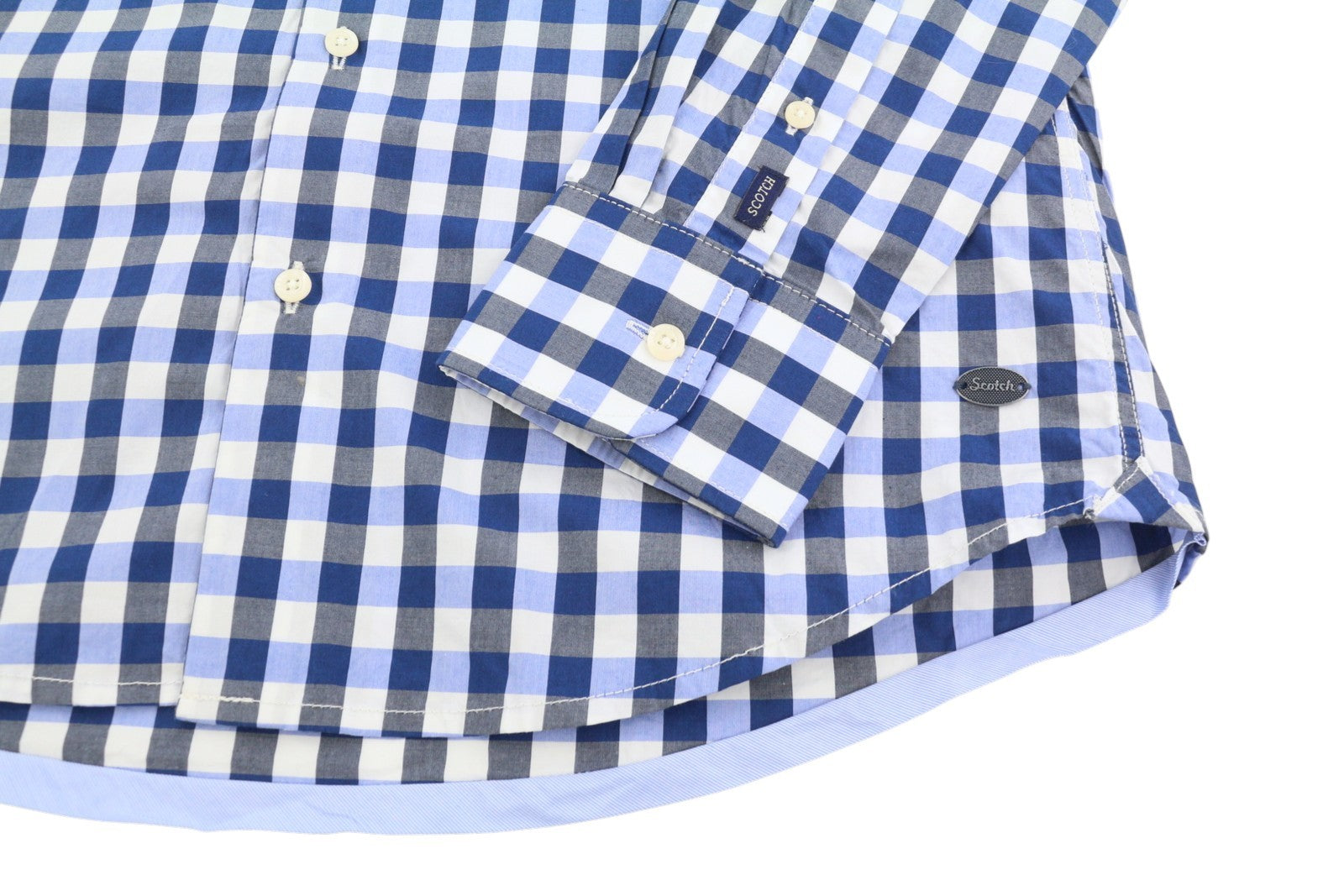 SCOTCH & SODA Men Shirt M Blue Checked Cutaway Neck Button-Up Long Sleeve