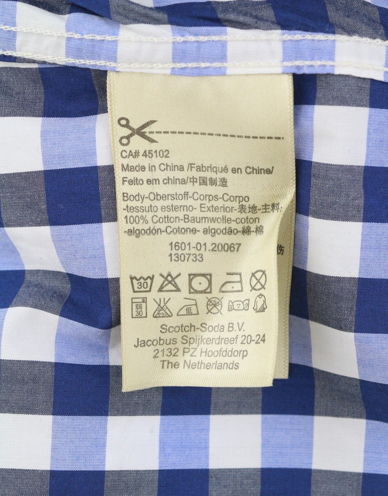 SCOTCH & SODA Men Shirt M Blue Checked Cutaway Neck Button-Up Long Sleeve