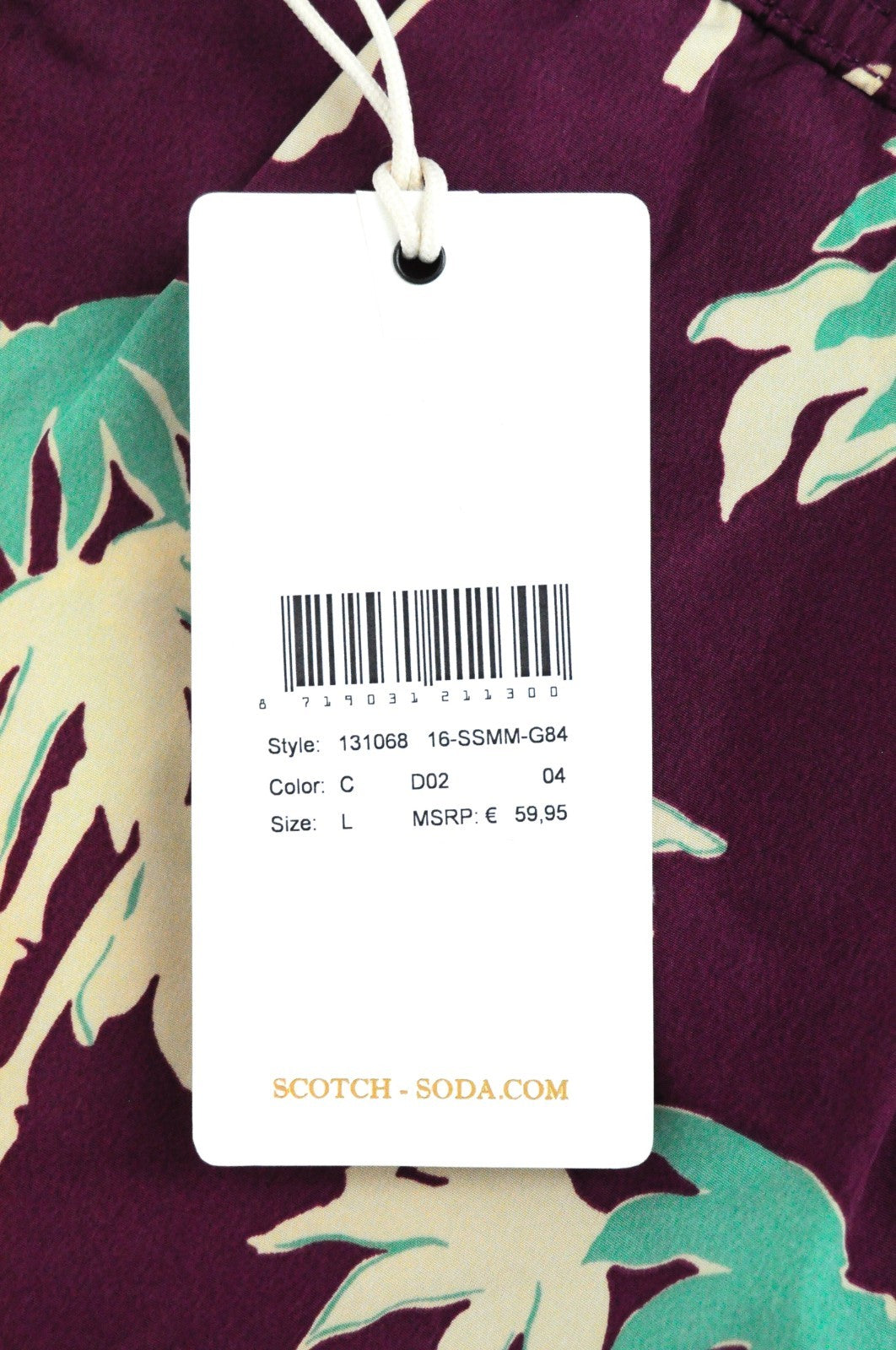 SCOTCH & SODA Ams Couture Men Swimwear L Purple Palm Print Pull On Trunks