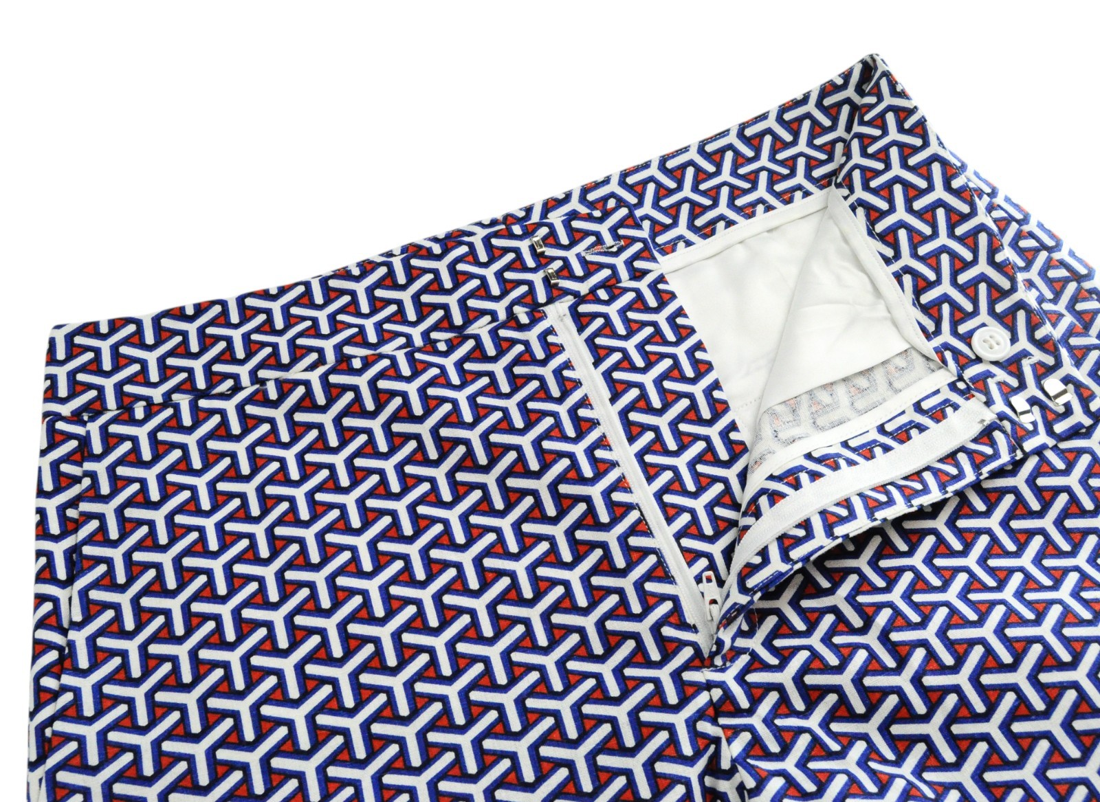 SUITSUPPLY Women Shorts 38 Blue Red Geometric Patterned Summer Casual