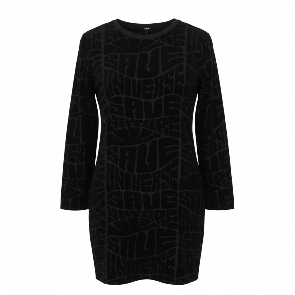 DESIGUAL Hellen Women Dress XL Black Textured Crew Neck Long Sleeve Fitted