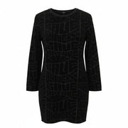 DESIGUAL Hellen Women Dress XL Black Textured Crew Neck Long Sleeve Fitted