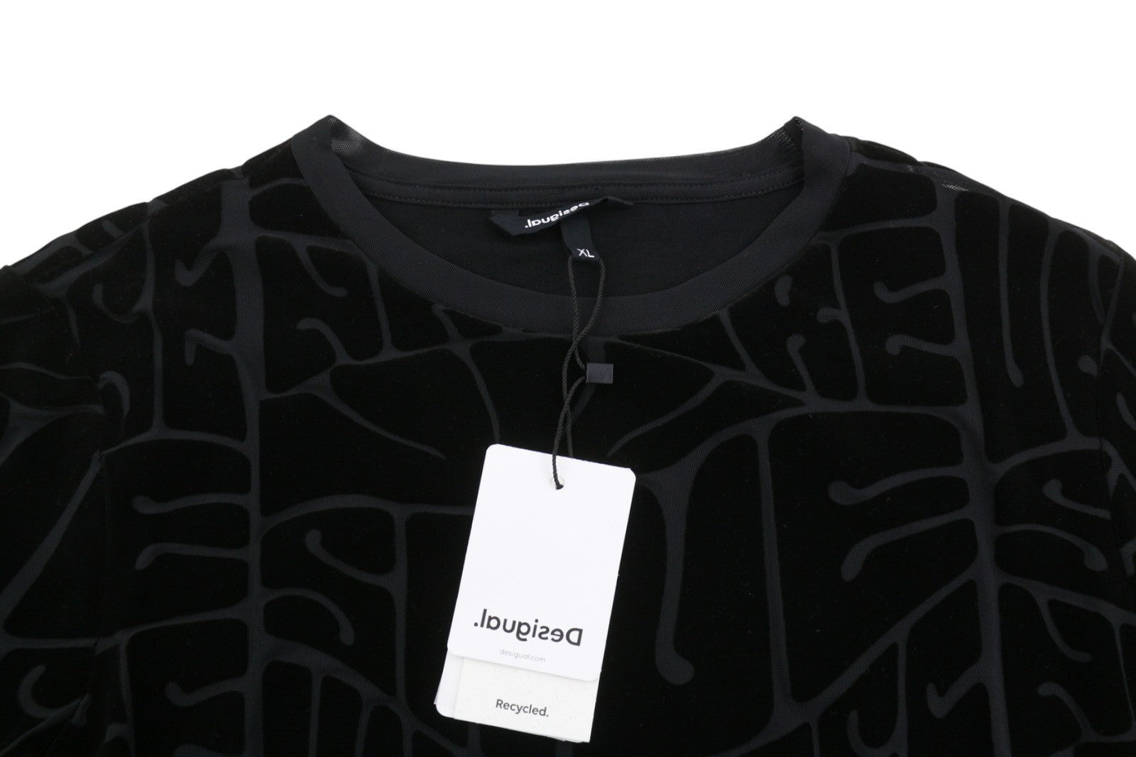 DESIGUAL Hellen Women Dress XL Black Textured Crew Neck Long Sleeve Fitted