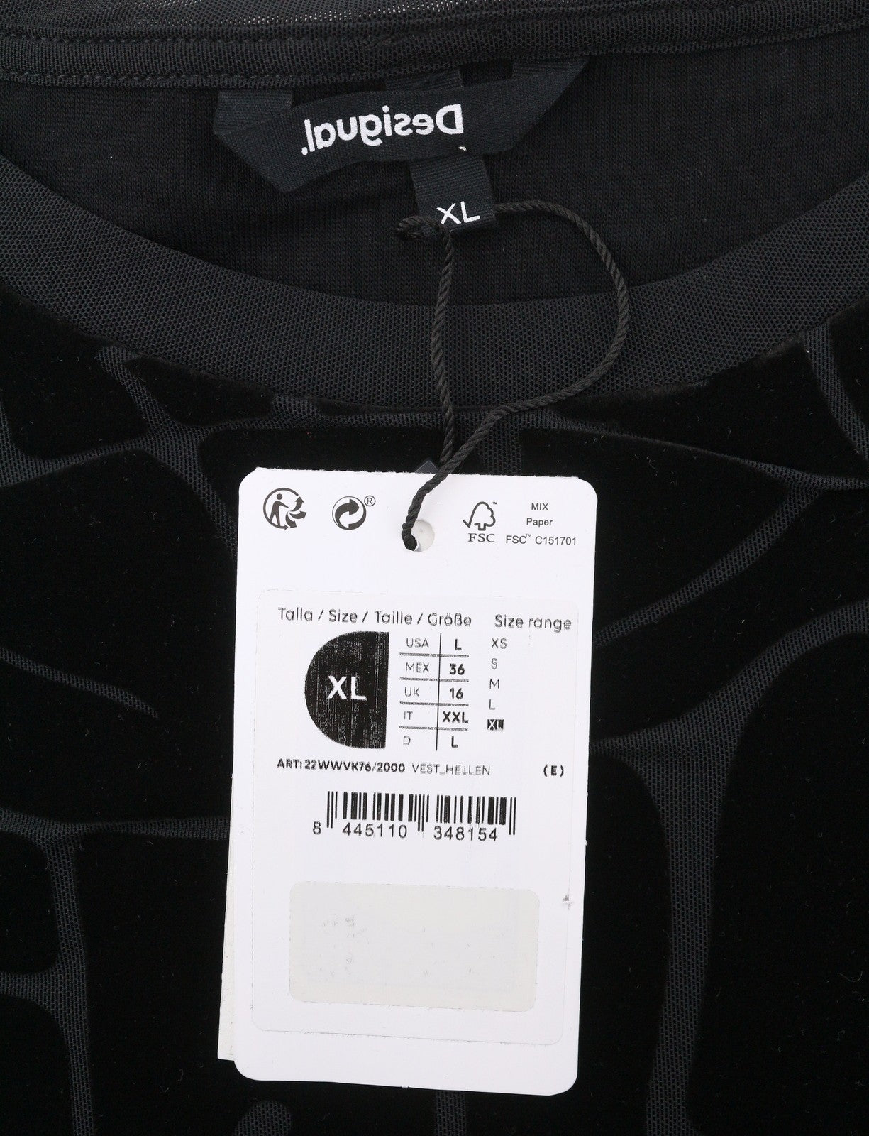 DESIGUAL Hellen Women Dress XL Black Textured Crew Neck Long Sleeve Fitted