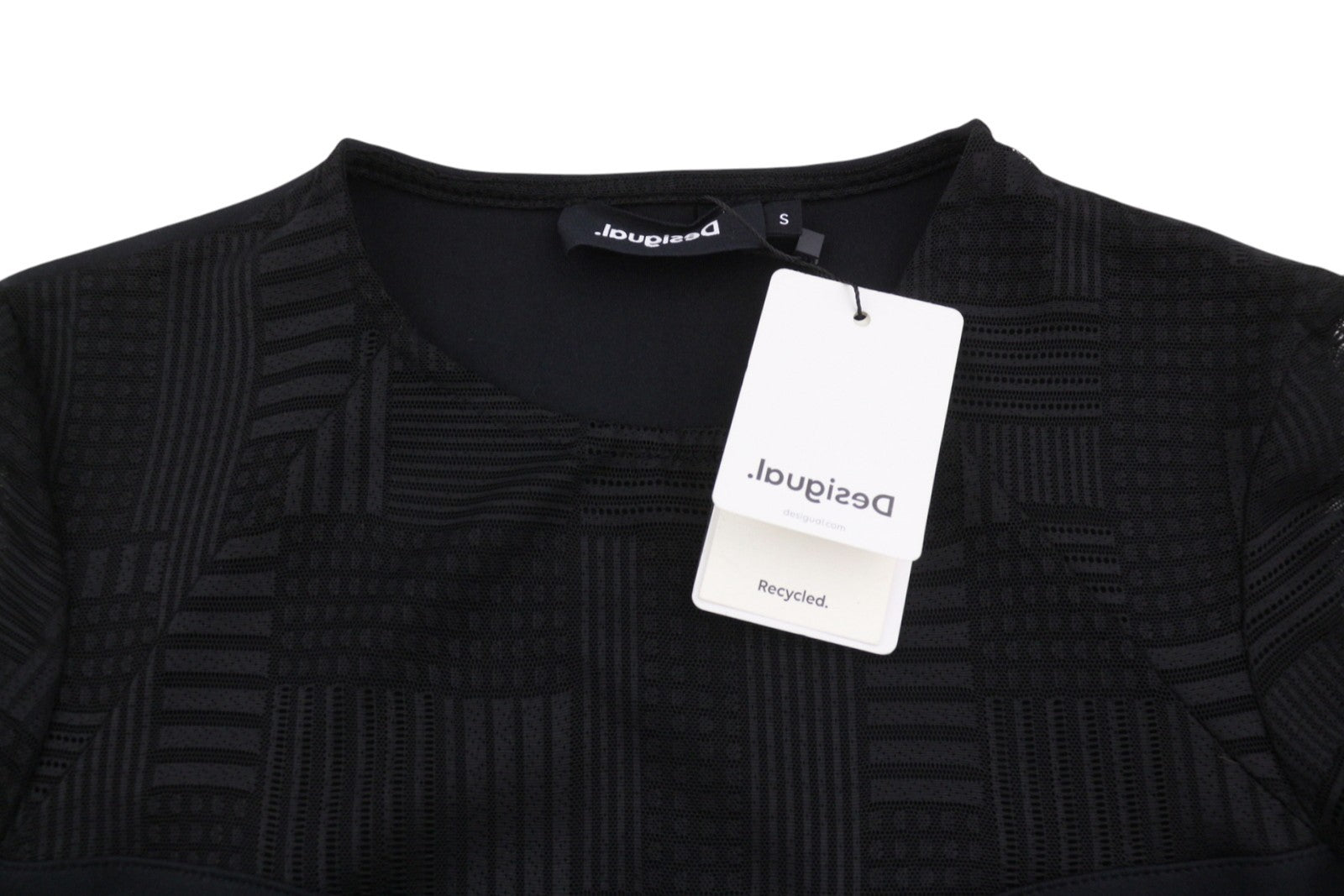 DESIGUAL Night Women Dress S Black Textured Sheer Long Sleeves Mini