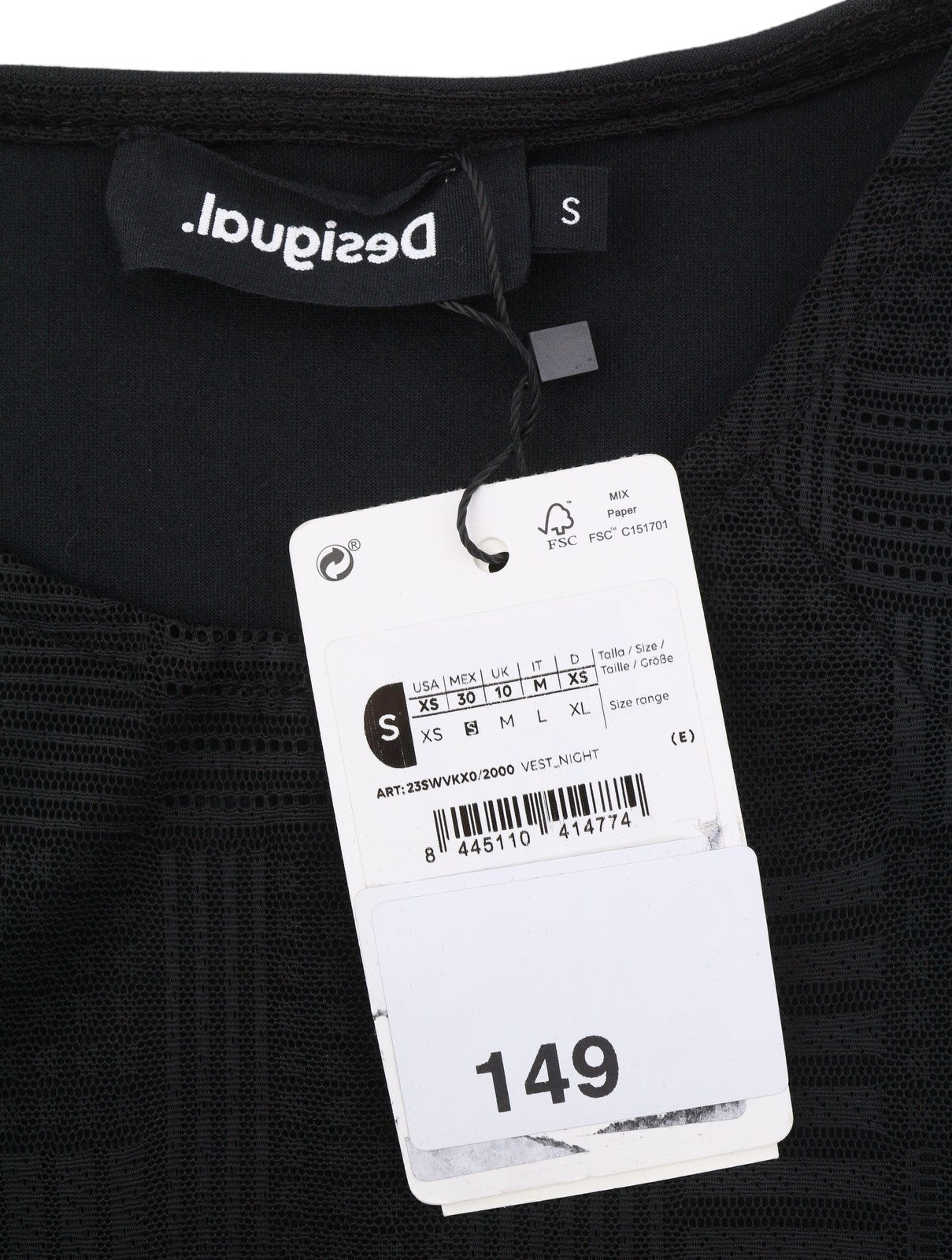 DESIGUAL Night Women Dress S Black Textured Sheer Long Sleeves Mini