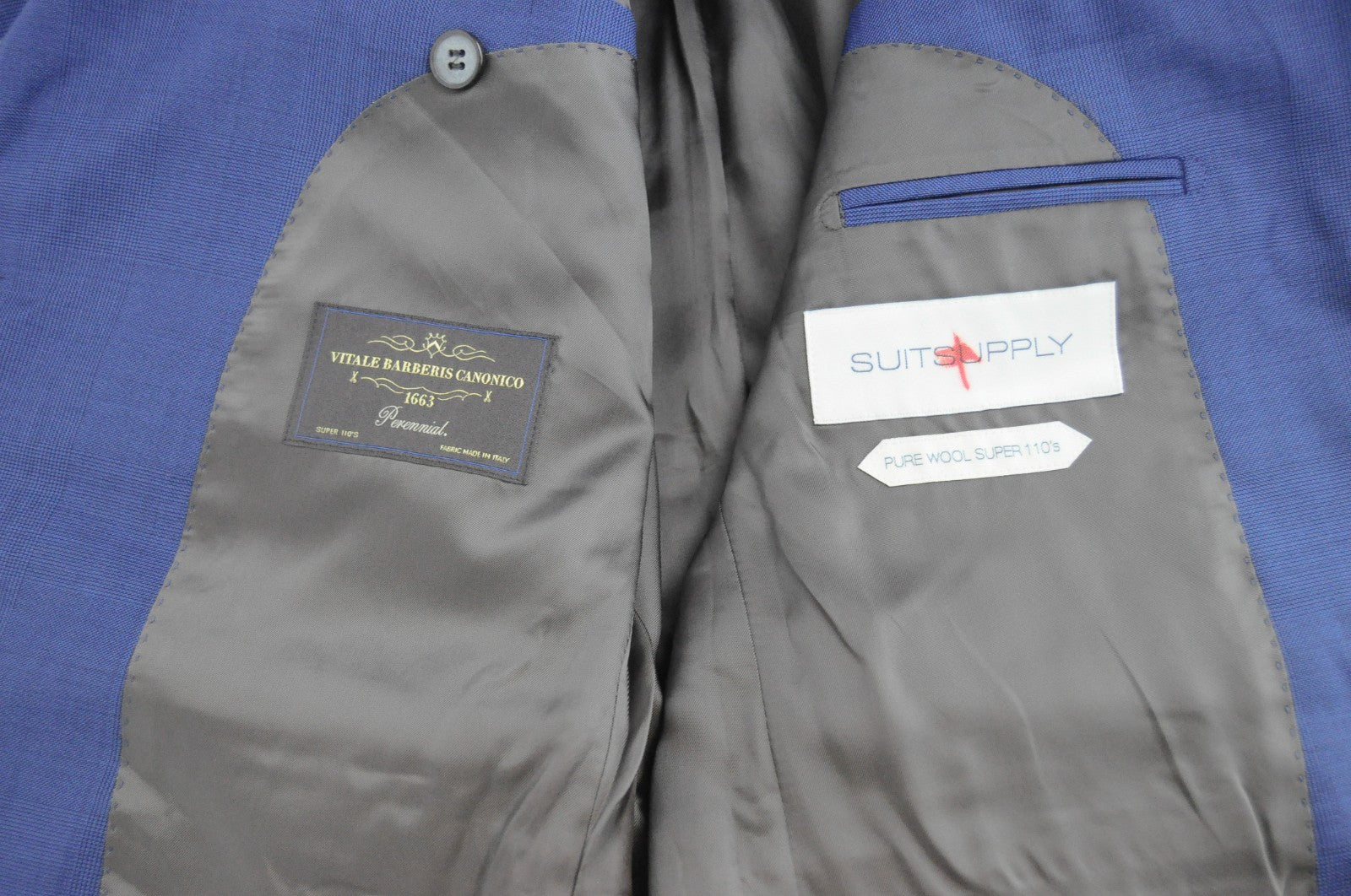 SUITSUPPLY Lazio Men Blazer UK32R Pure Wool Super 110's Blue Slim Notch Lapel