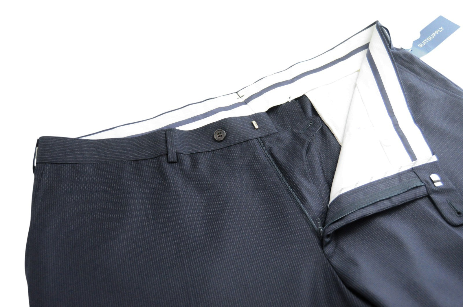 SUITSUPPLY Men Trousers UK44S Navy Pure Wool Slit Pocket Classic Pleated Lined