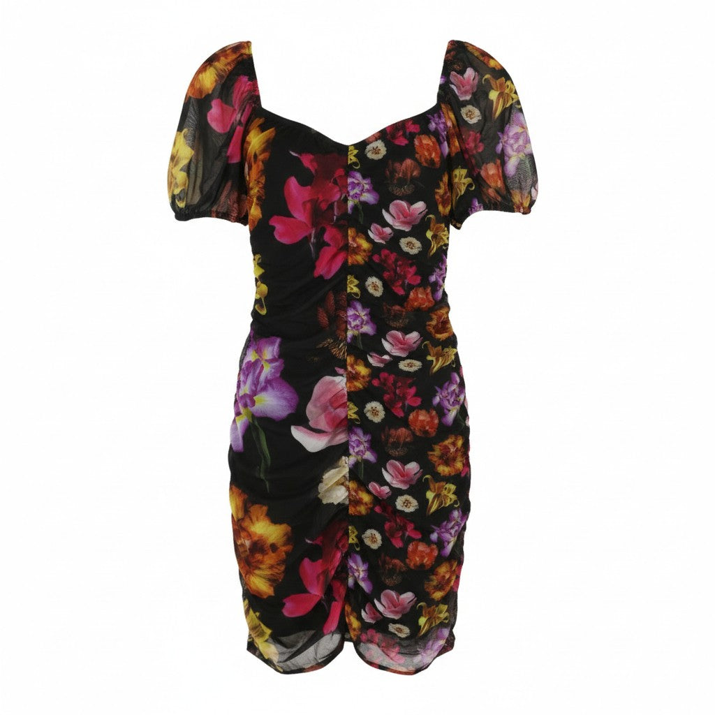 DESIGUAL Sala Lacroix Women Dress S Black Colourful Floral Print Short Sleeve