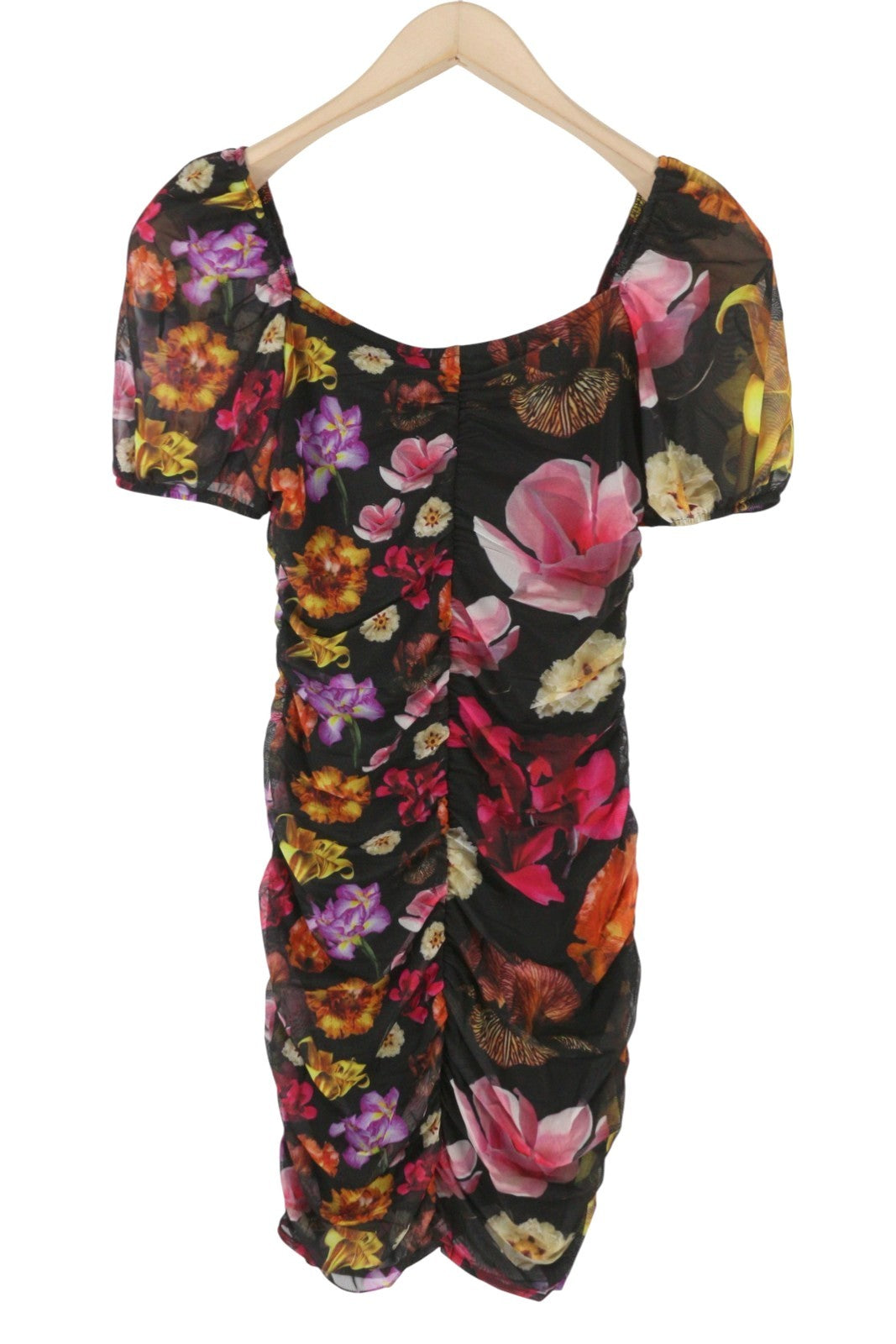 DESIGUAL Sala Lacroix Women Dress S Black Colourful Floral Print Short Sleeve