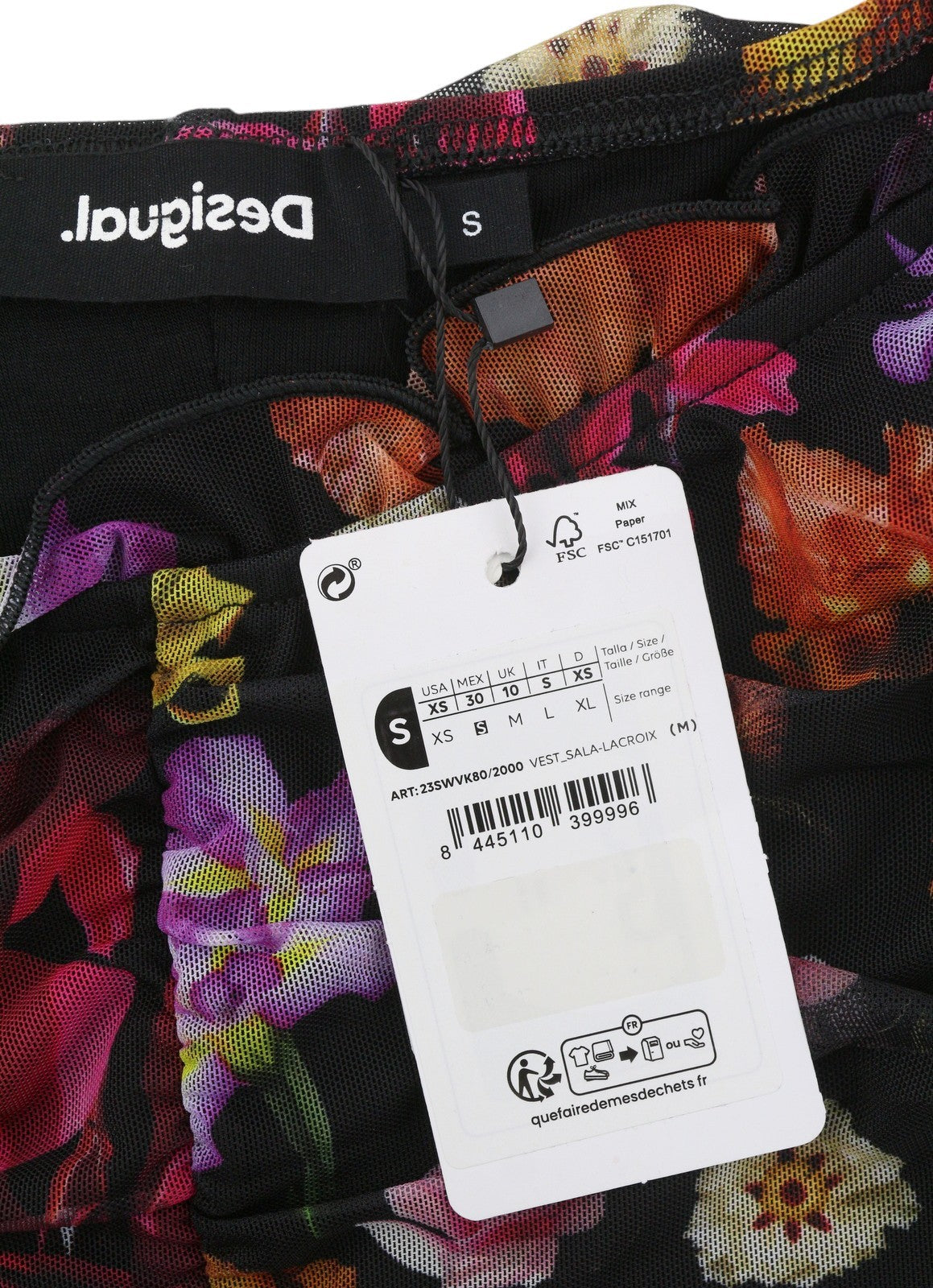 DESIGUAL Sala Lacroix Women Dress S Black Colourful Floral Print Short Sleeve