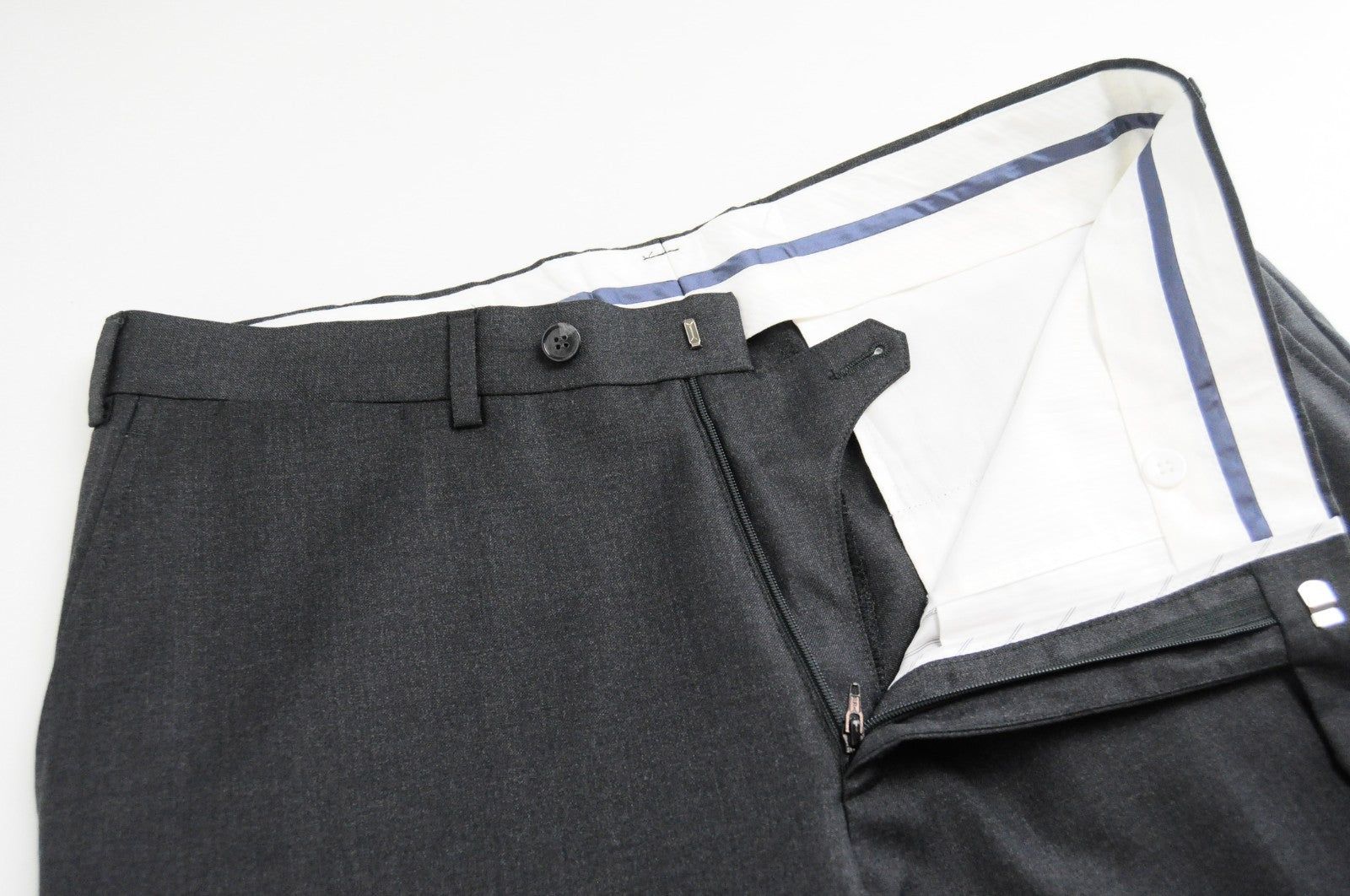 SUITSUPPLY Brescia Men Trousers UK42L Dark Grey Pure Wool Pleated Lined Classic