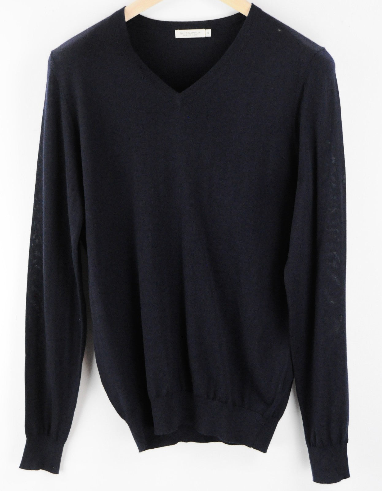 SUITSUPPLY Men Jumper S Navy Pure Merino Wool Knitted V-Neck Pull On Sweater