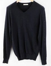 SUITSUPPLY Men Jumper S Navy Pure Merino Wool Knitted V-Neck Pull On Sweater